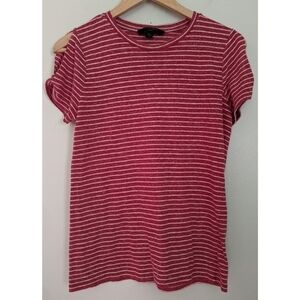 All Saints Mazzy Devo Red White Striped Tee Slit Twist Sleeves